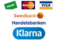 Våra säkra betalningsmetoder är: Kredit/kontokort: Visa, Mastercard Diner; Direktbetalning: Swedbank, Handelsbanken; samt via faktura. Vår leverantör av betalningstjänster är Payer.